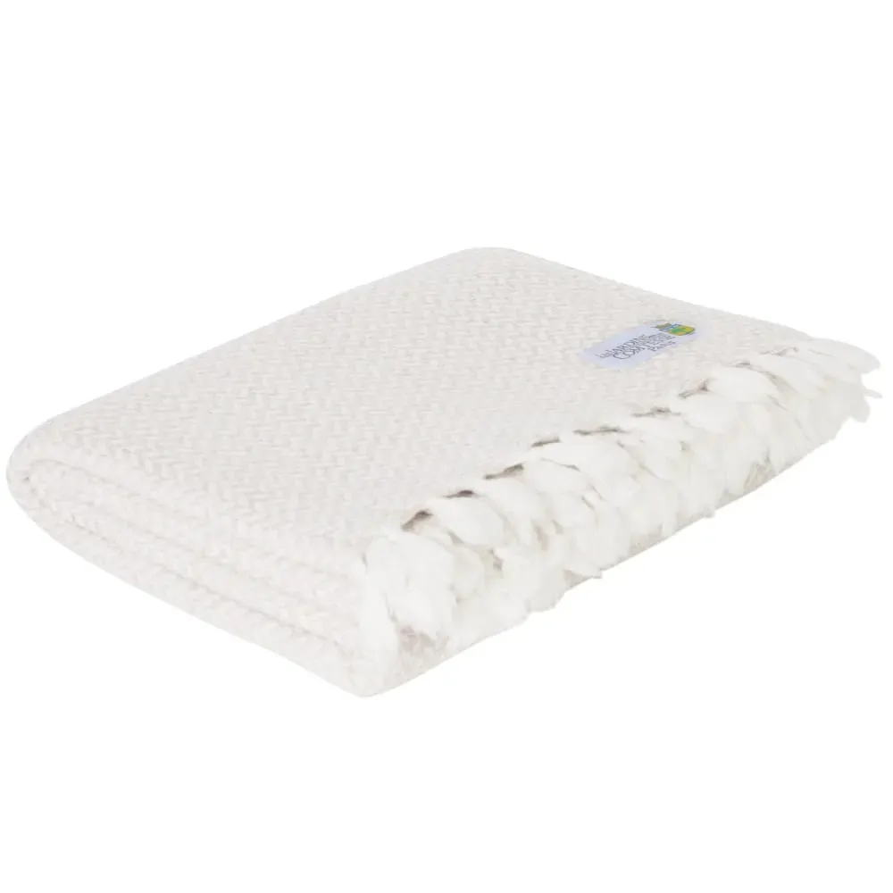 Plaid cachemire et laine petits chevrons ivoire 130 x 230 cm