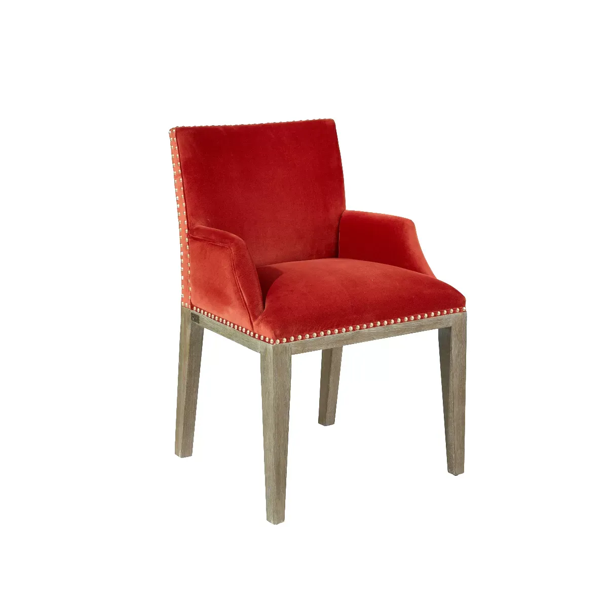 KENZA - Fauteuil de table en velours et en bois clouté brique