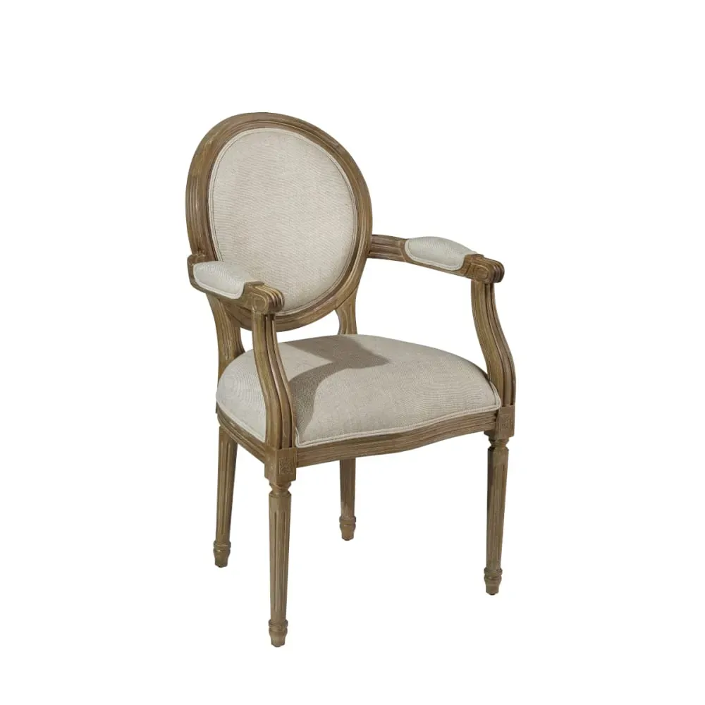 Fauteuil de table en hévéa et lin premium beige