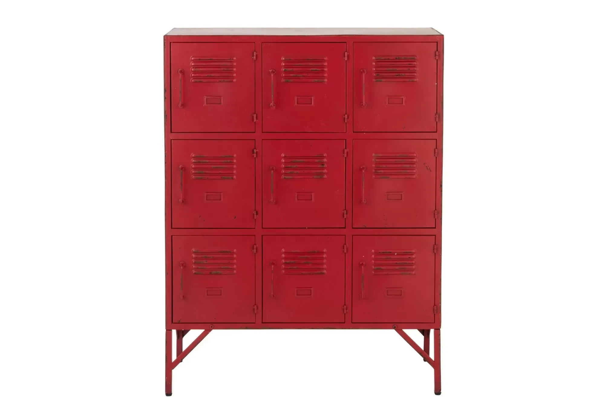 Petit buffet rouge métallique avec casiers