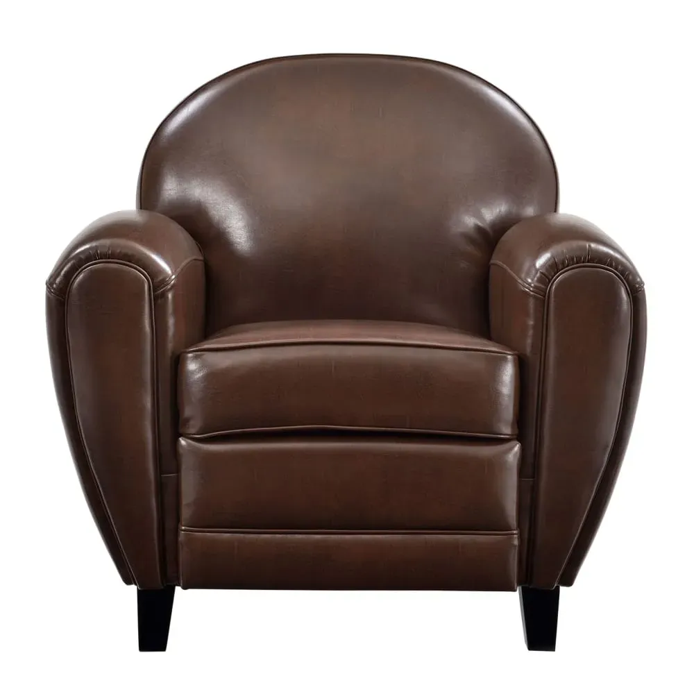 Fauteuil marron en croute de cuir enduite