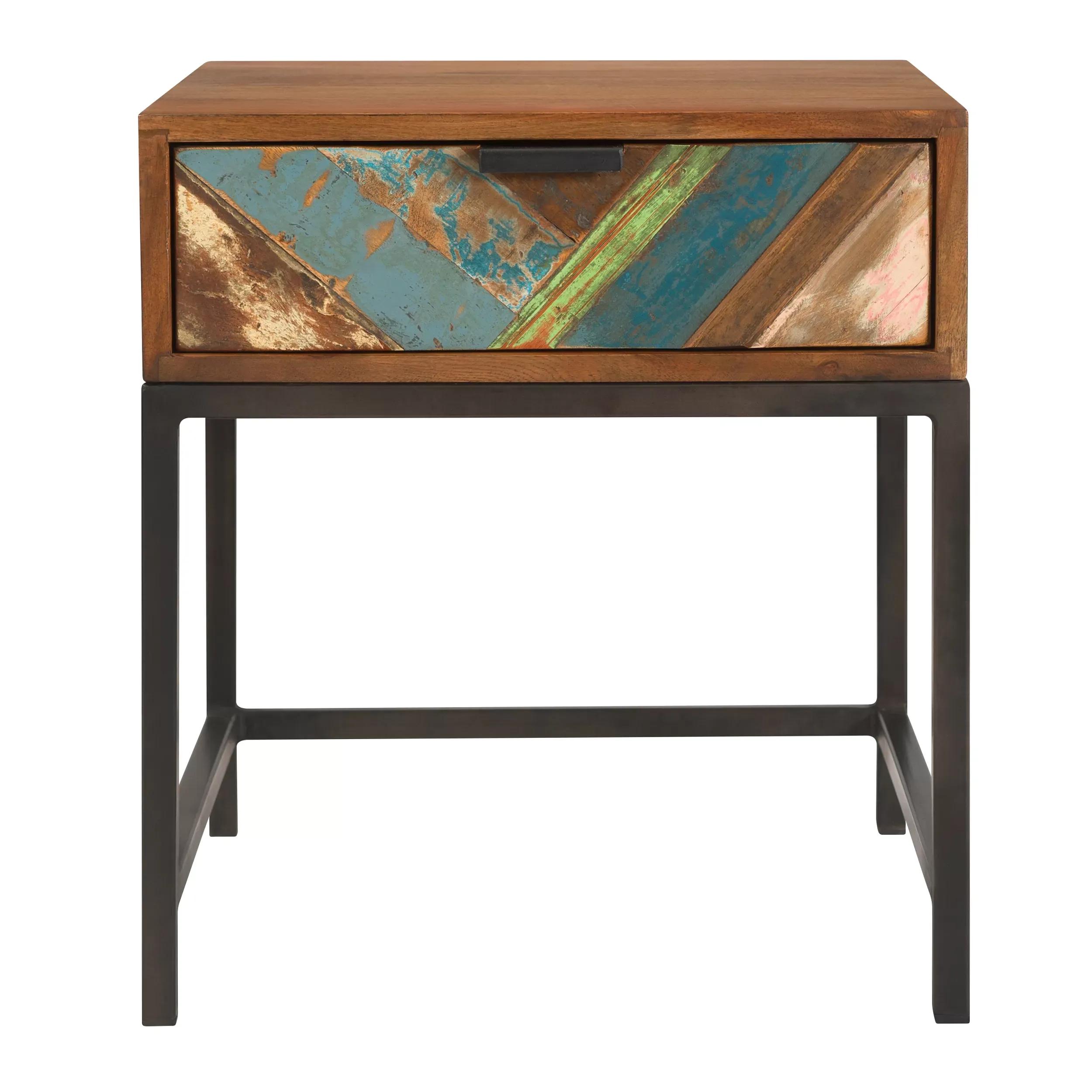 Table de chevet 1 tiroir en bois d'acacia et bois recyclé