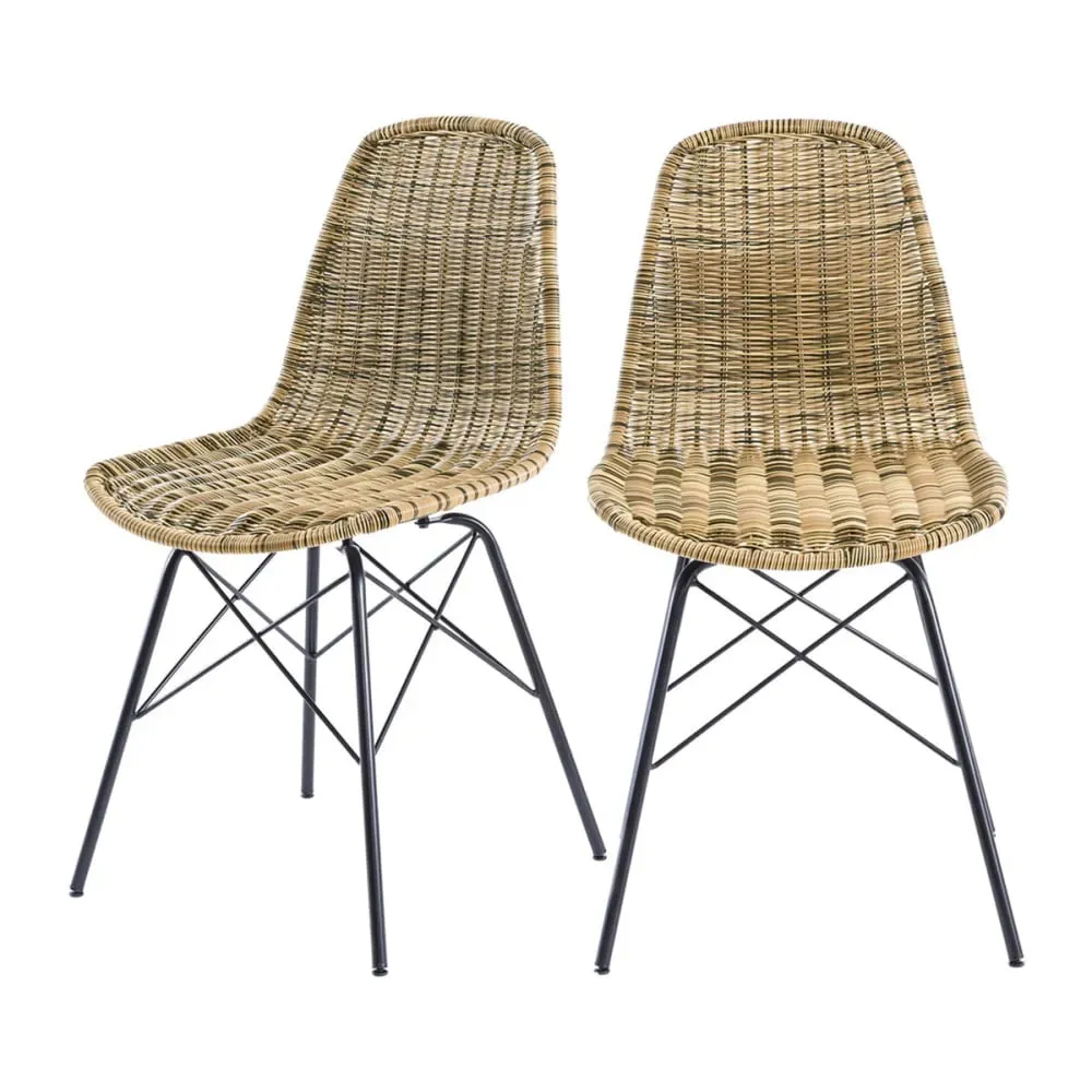 Lot de 2 chaises en résine tressée marron