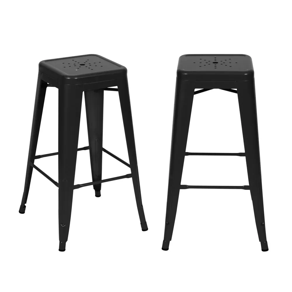 Lot de 2 tabourets pour îlot central 66 cm en métal noir mat