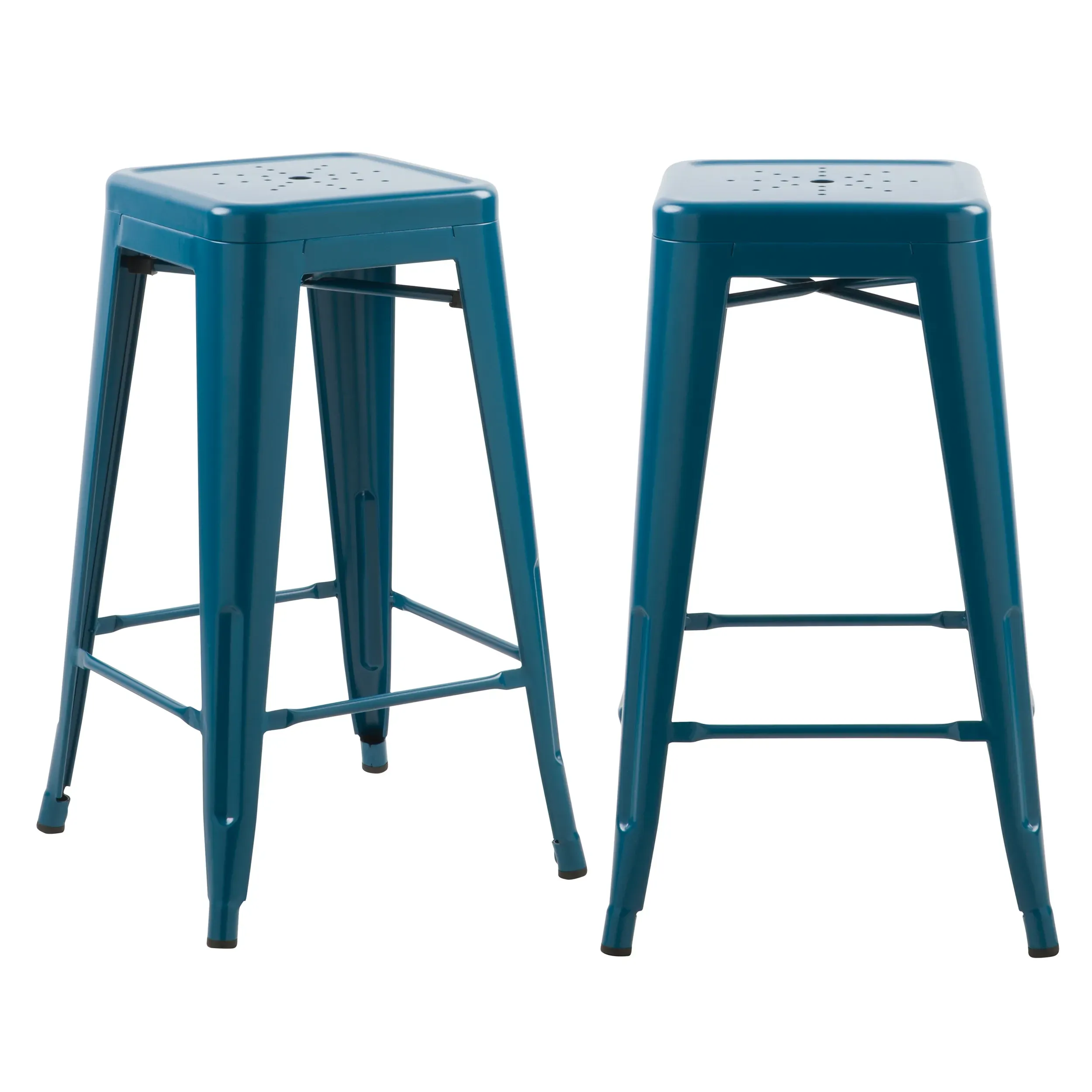 Lot de 2 tabourets pour îlot central 66 cm en métal bleu mat