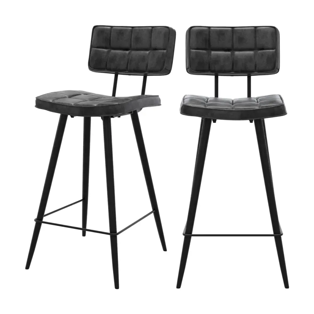 Lot de 2 chaises pour îlot central 66 cm capitonnée gris/noir
