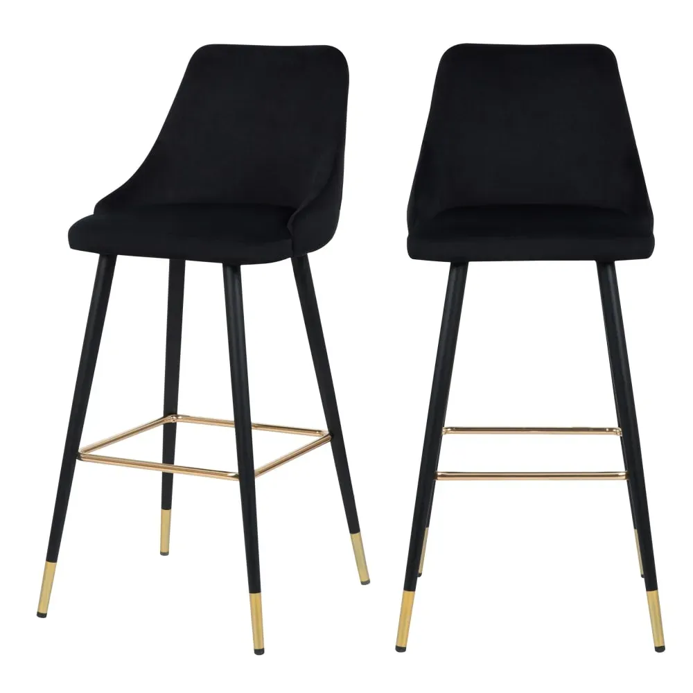 Lot de 2 chaises de bar 77.5 cm en velours noir