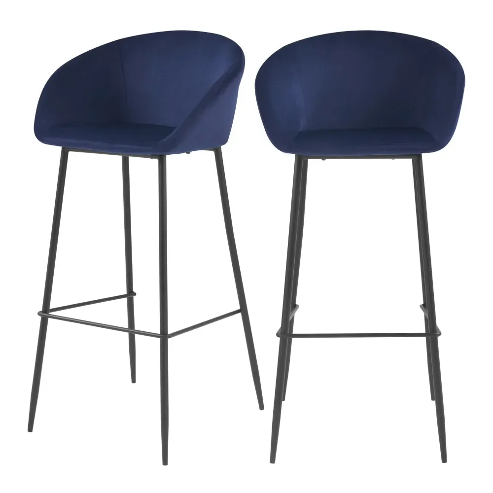 Lot de 2 chaises de bar 75 cm en velours bleu