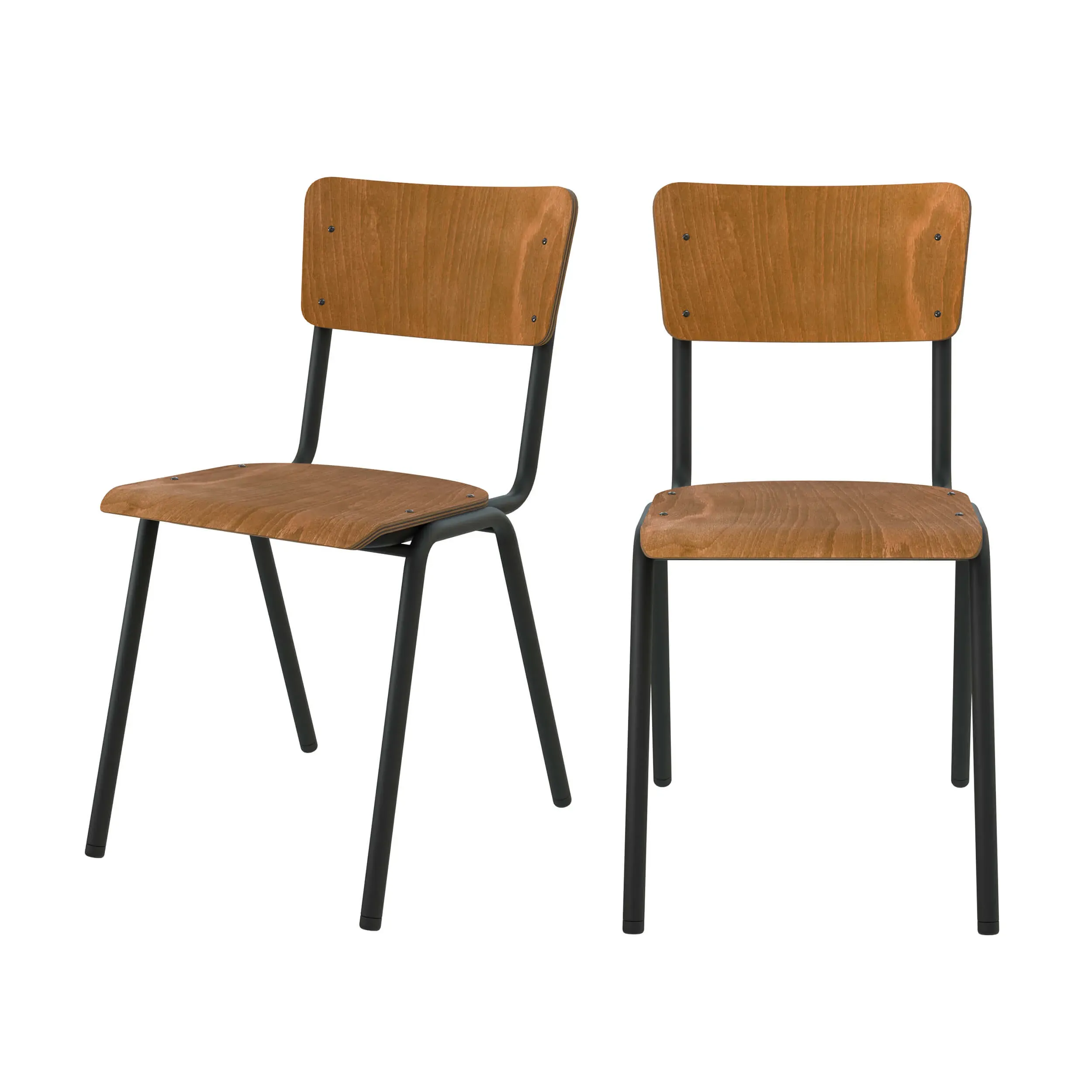 Lot de 2 chaises écolier empilables en bois foncé