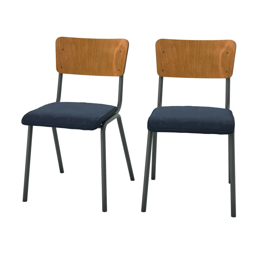 Lot de 2 chaises en bois foncé et velours bleu