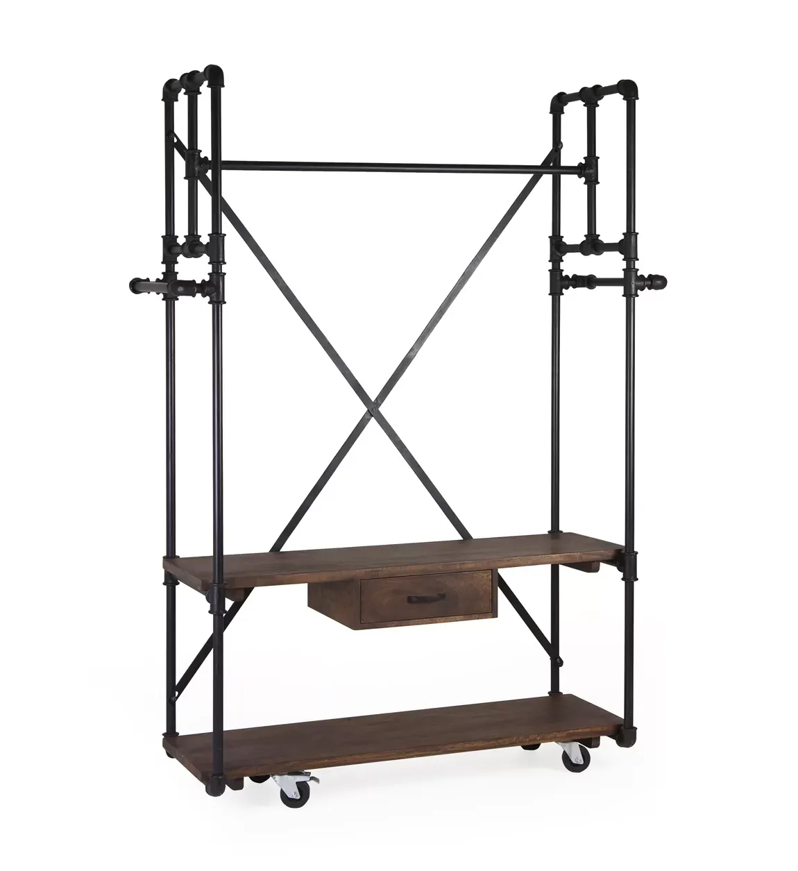 Portant en bois marron et fer noir