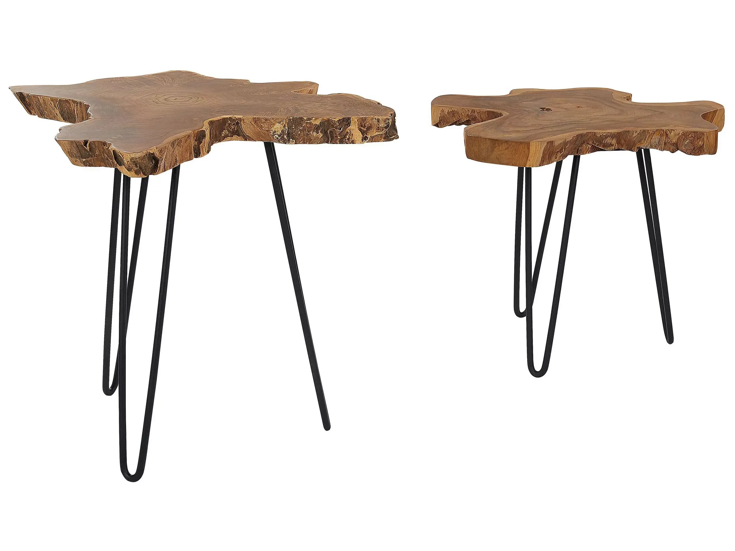Lot de 2 tables d'appoint teck marron foncé