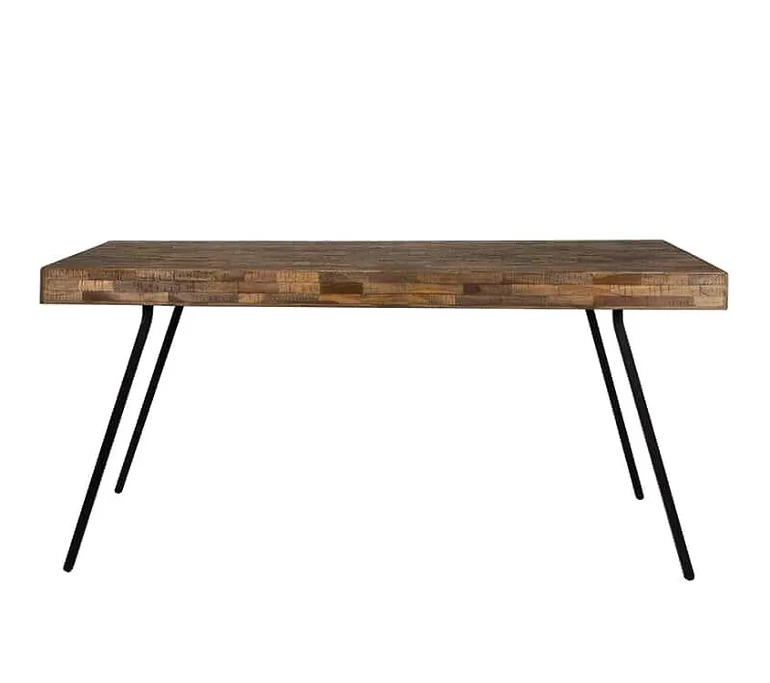 Table repas en teck recyclé et acier noir