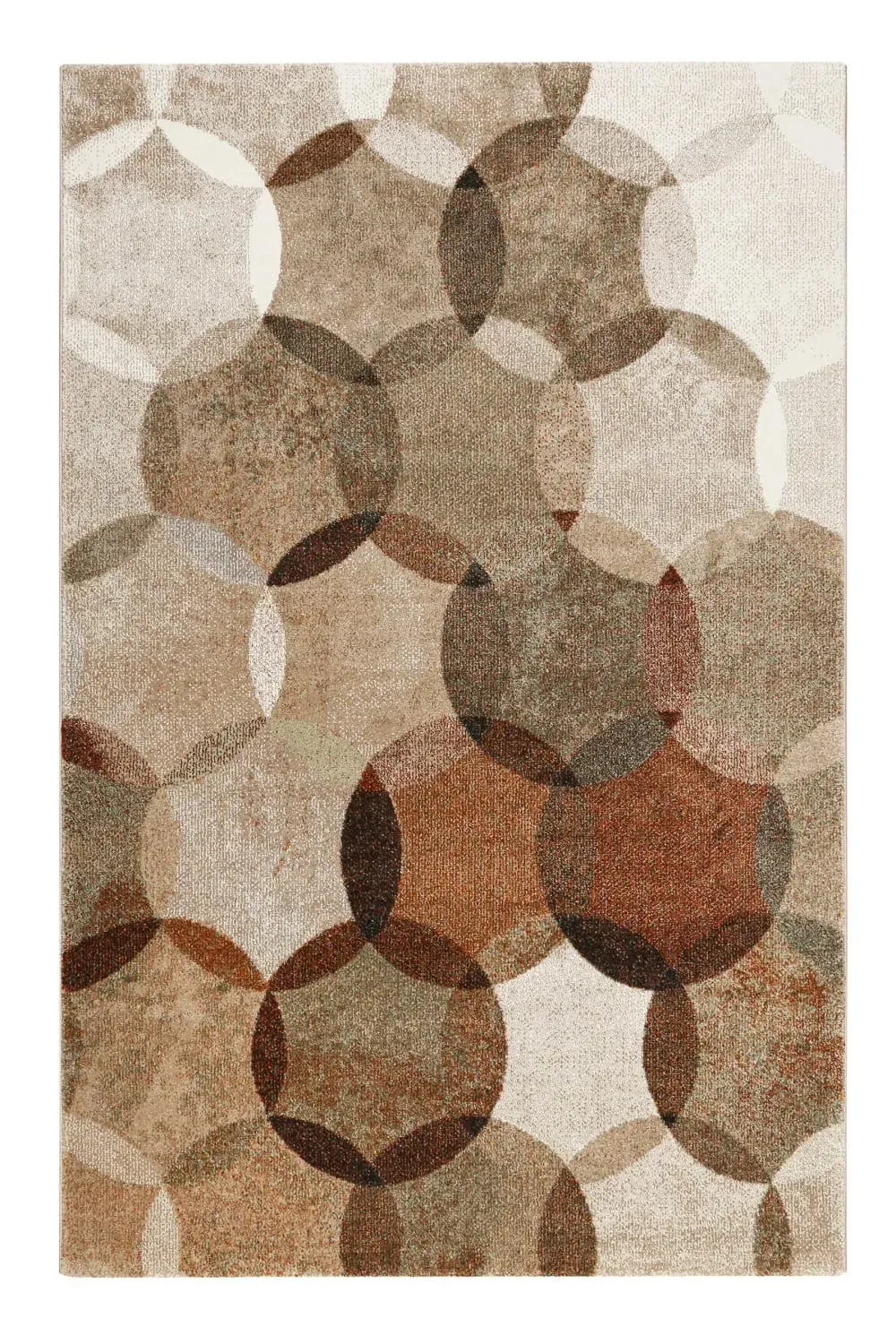 Tapis contemporain motifs cercles bruns 200x290