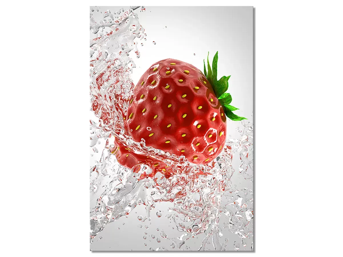 Tableau fraise et goutte d'eau impression sur aluminium 60x90 cm
