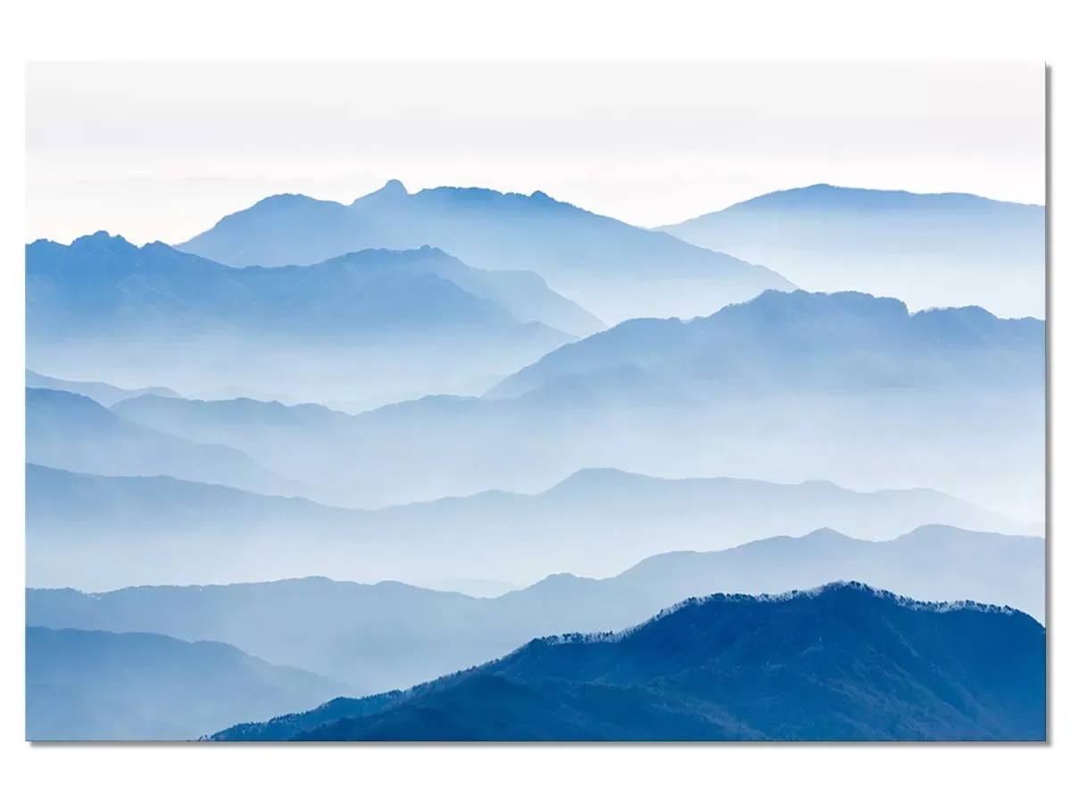 Tableau montagnes bleues impression sur aluminium 120x80 cm