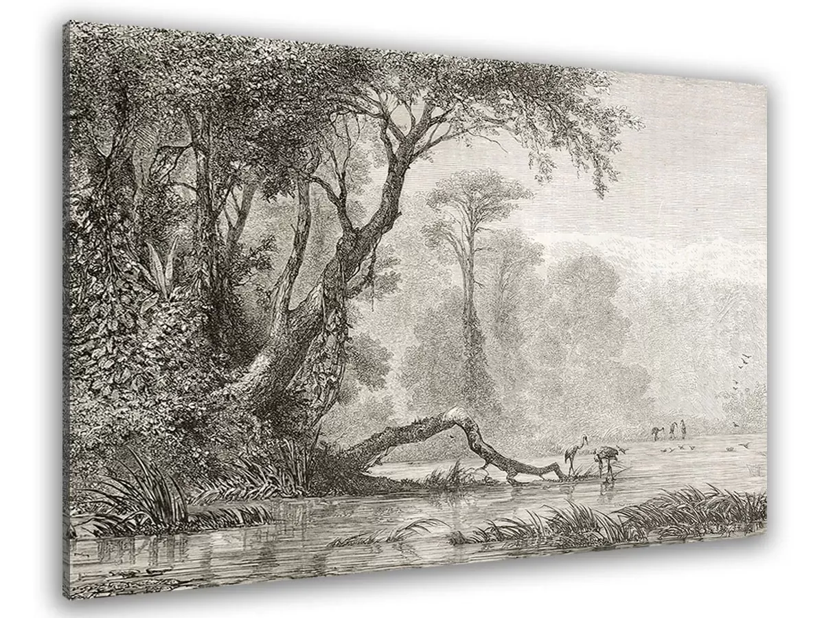 Tableau gravure les bords du fleuve imprimé sur toile 90x60 cm