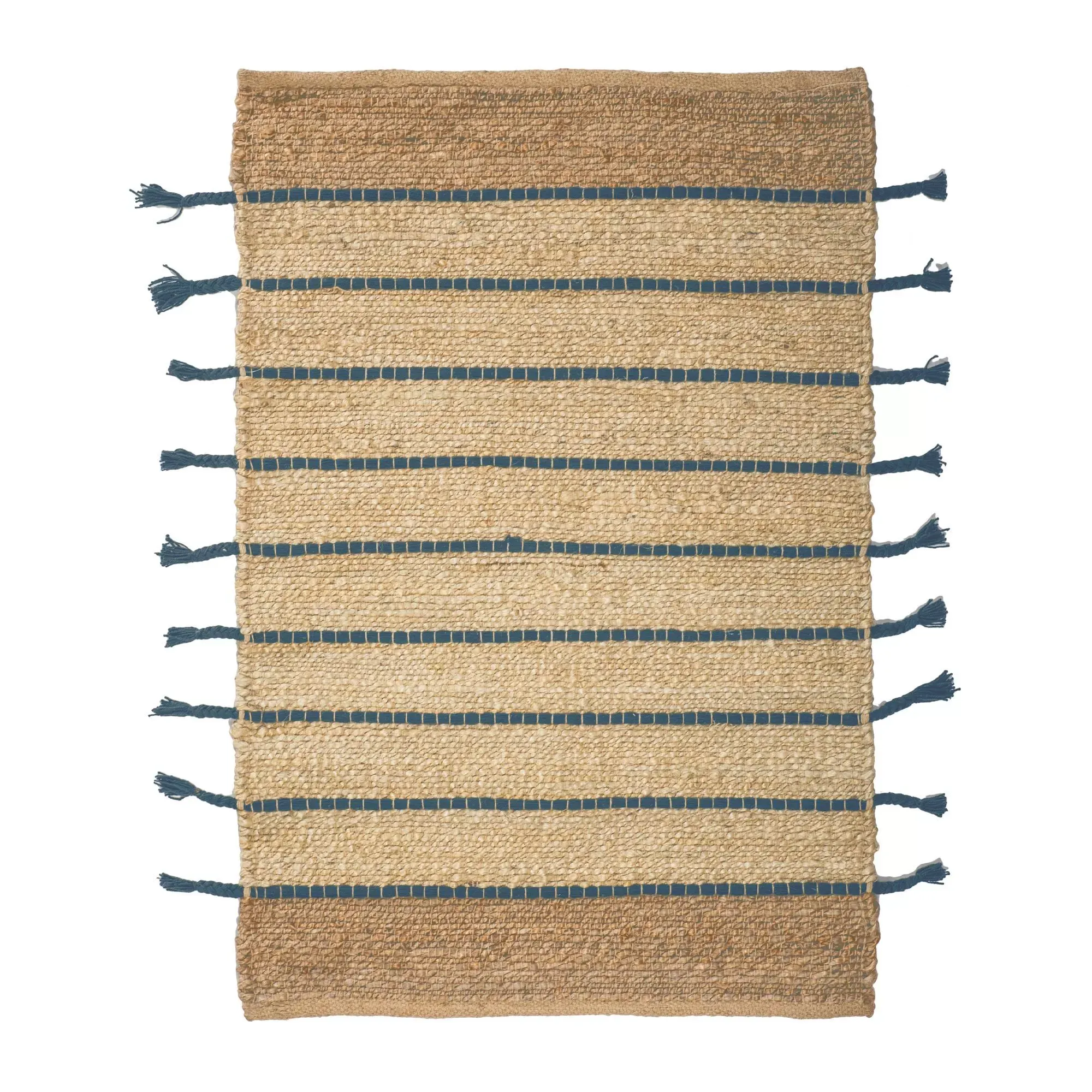 Tapis en jute et coton bleu 60x80cm