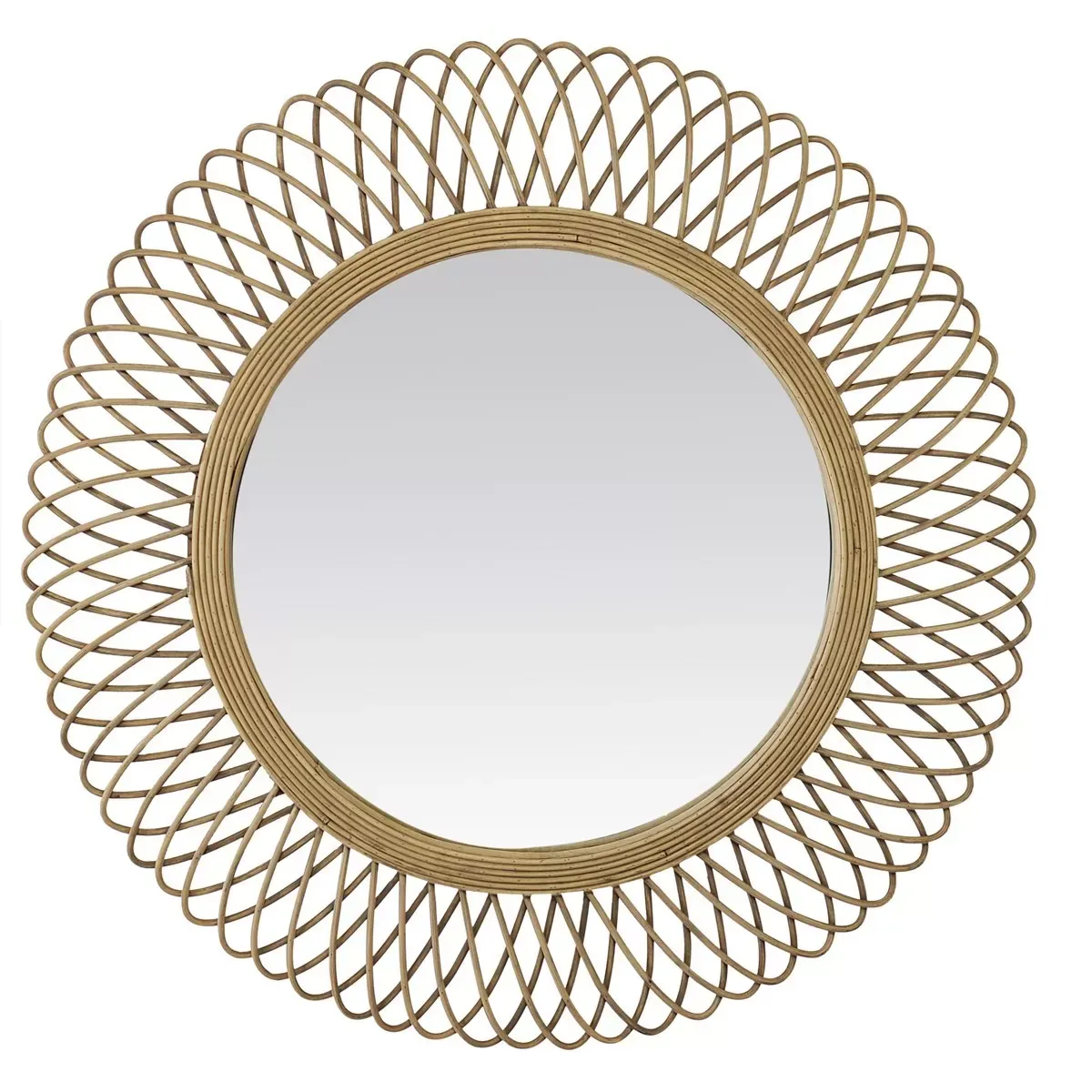 Miroir rond en rotin en rotin marron clair D82