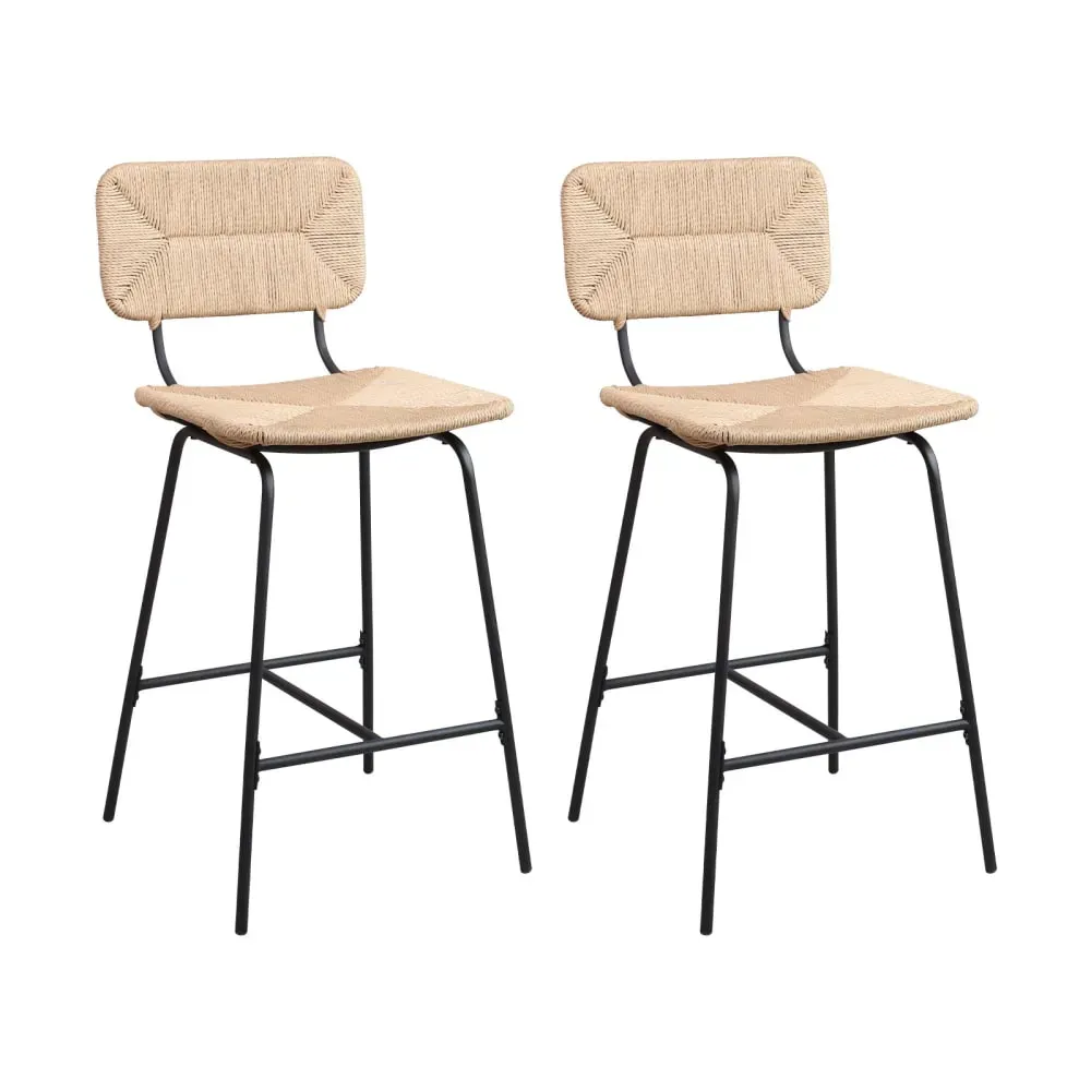 Lot de tabourets de bar et d'ilot  en métal et assise rotin 65cm