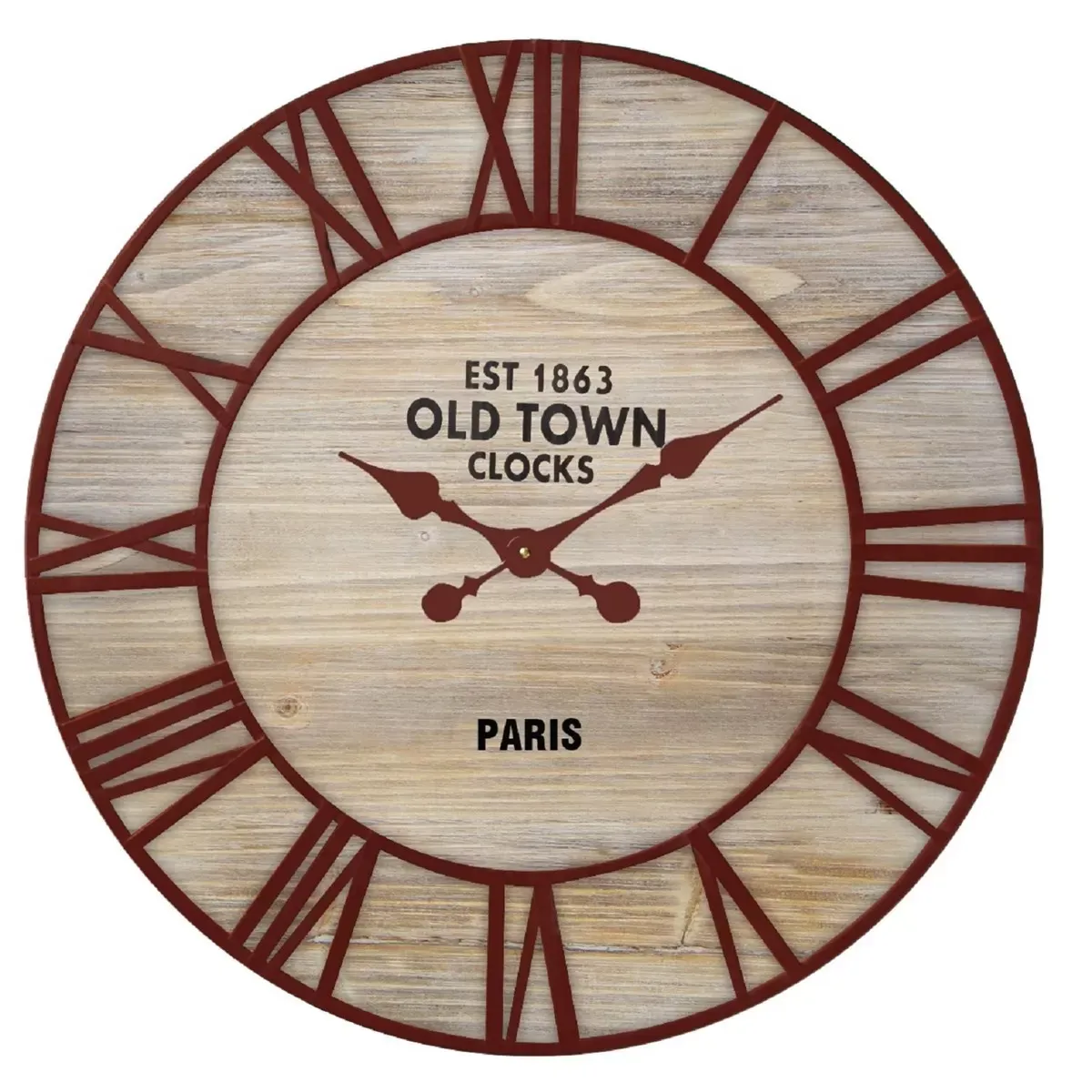 Horloge ronde en bois et métal rouillé 70cm