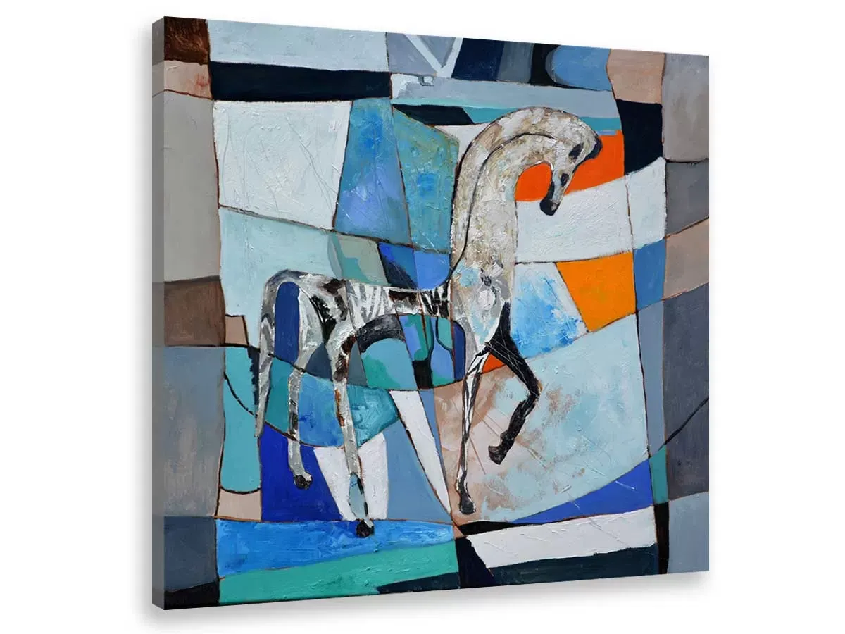 Tableau abstrait cheval grec ancien imprimé sur toile 80x80 cm