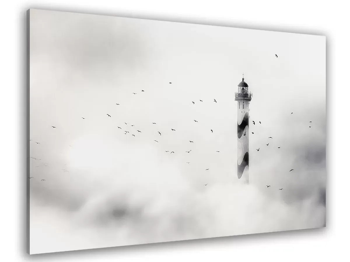 Tableau phare dans le brouillard imprimé sur toile 60x40 cm