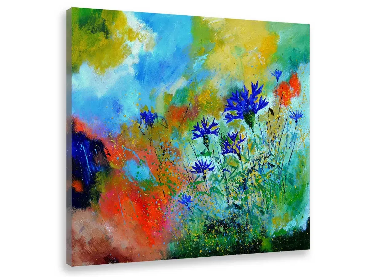 Tableau bleuets des champs imprimé sur toile 80x80 cm