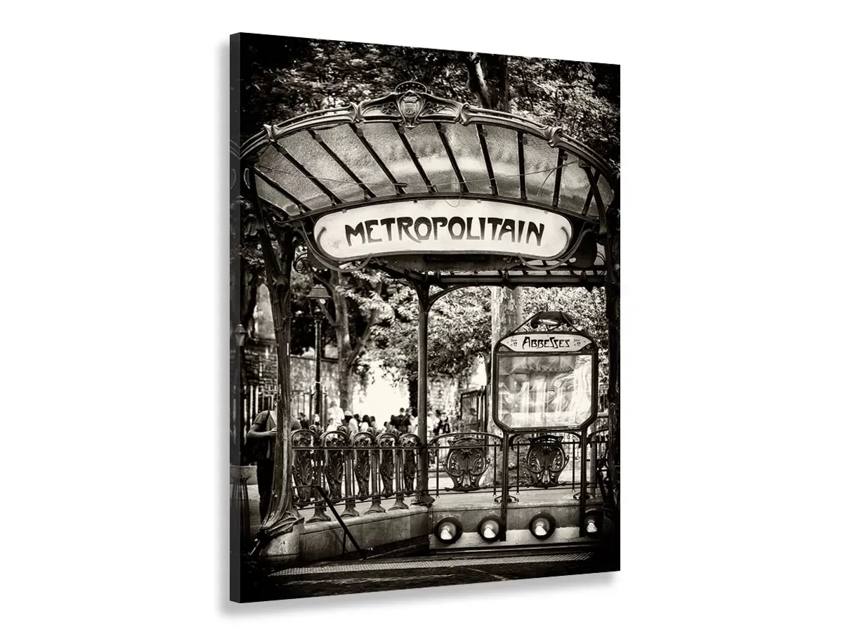 Tableau noir et blanc métropolitain Paris imprimé sur toile 80x120 cm