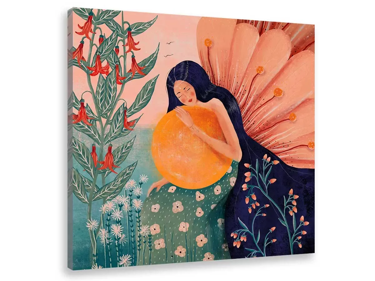 Tableau princesse aux fleurs imprimé sur toile 50x50 cm