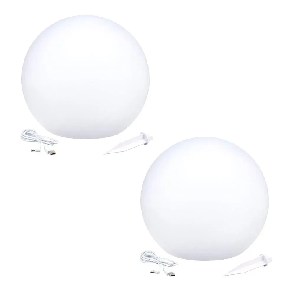 2 Boules lumineuses solaires Polyéthylène Blanc D30CM