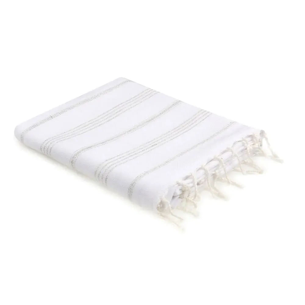 Fouta coton blanc & argent 100x200