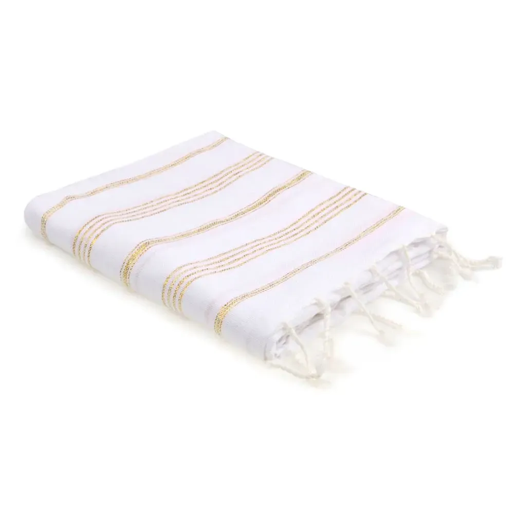 Fouta coton blanc & or 100x200