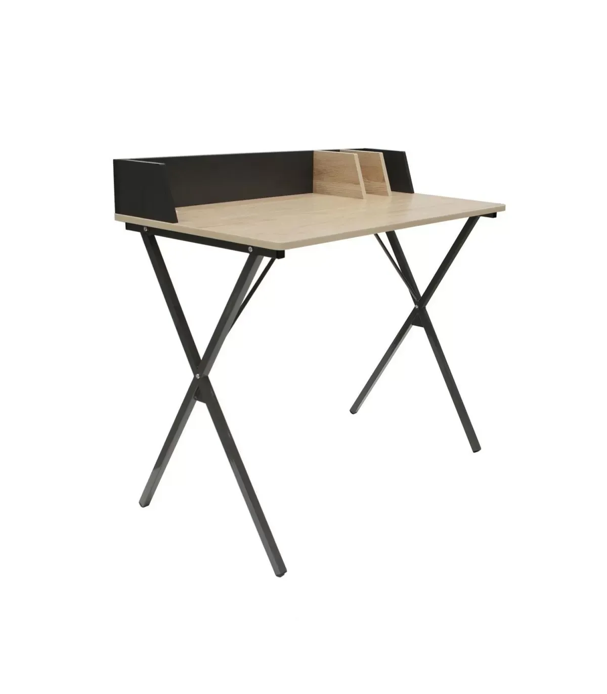 Bureau en métal avec séparateurs - L90cm - noir et beige