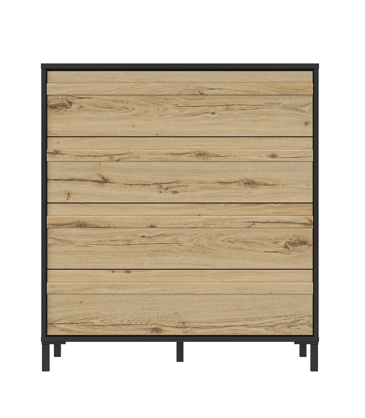 Commode 4 tiroirs H104 cm décor effet chêne et noir