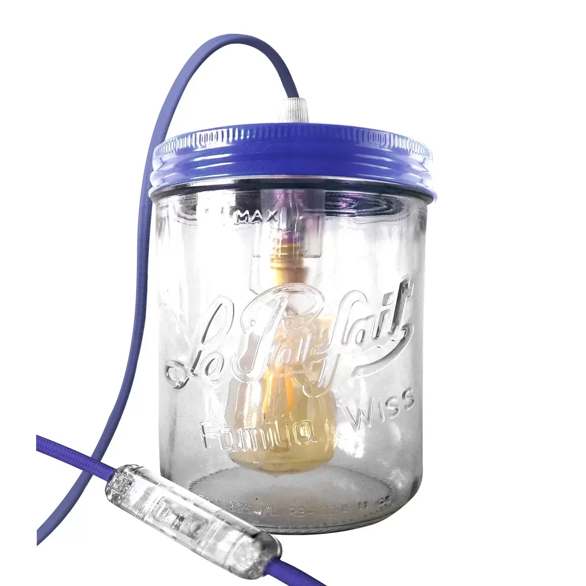 Lampe bocal en verre bleu pétrole