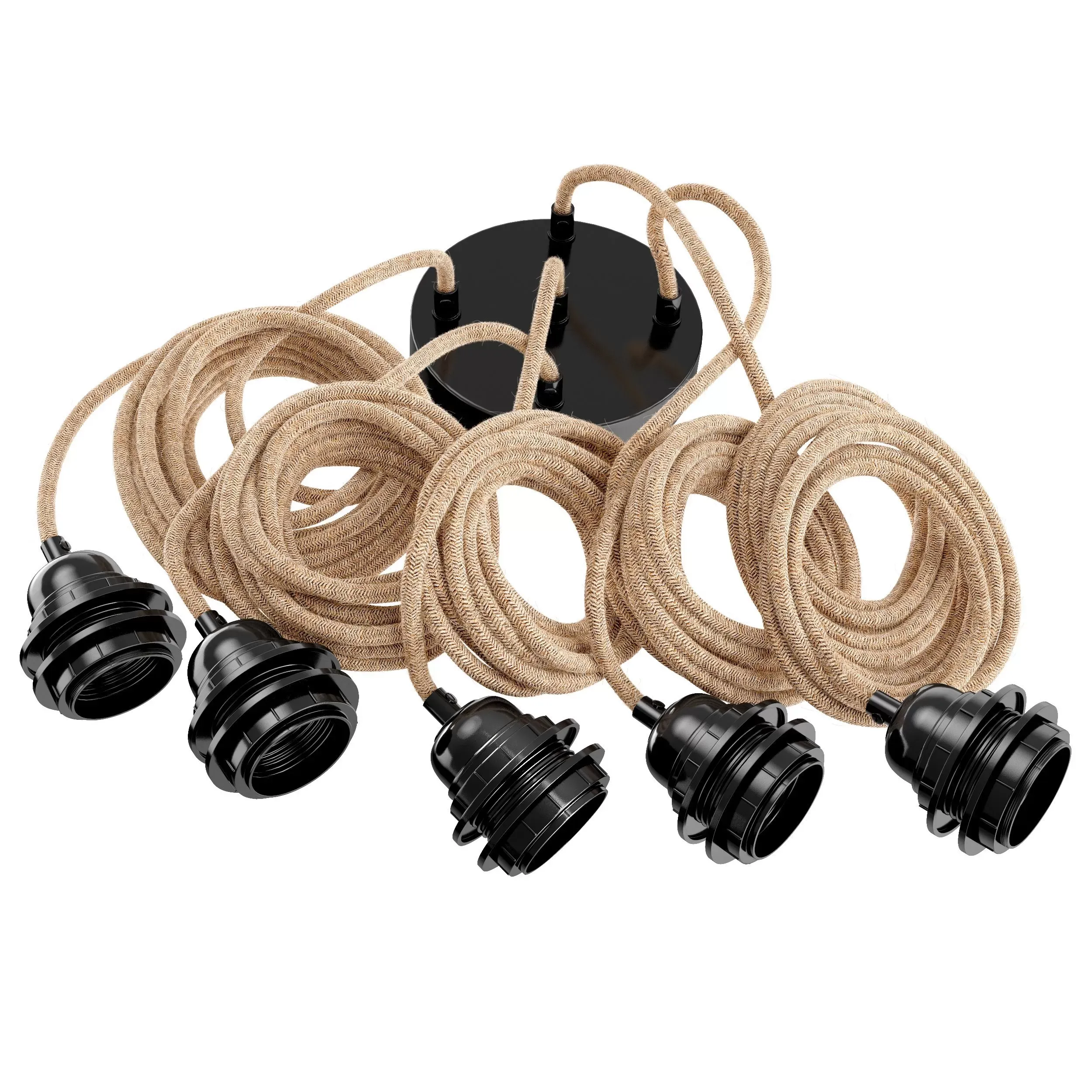 Suspension 5 fils électriques en tissu ficelle 3,5m douille noire