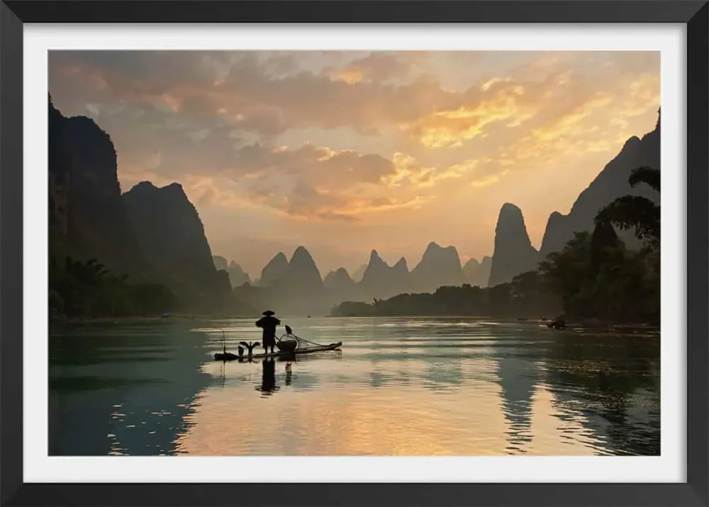 Affiche paysage baie d' halong avec cadre noir 90x60 cm