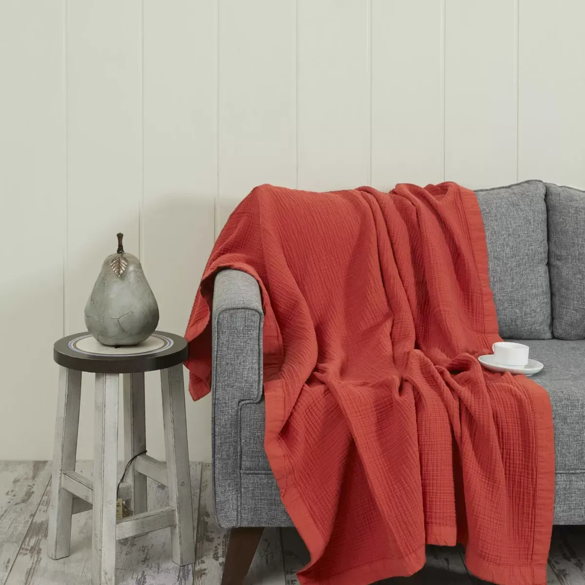 Plaid gansé en gaze de coton  terracota 130x170 cm