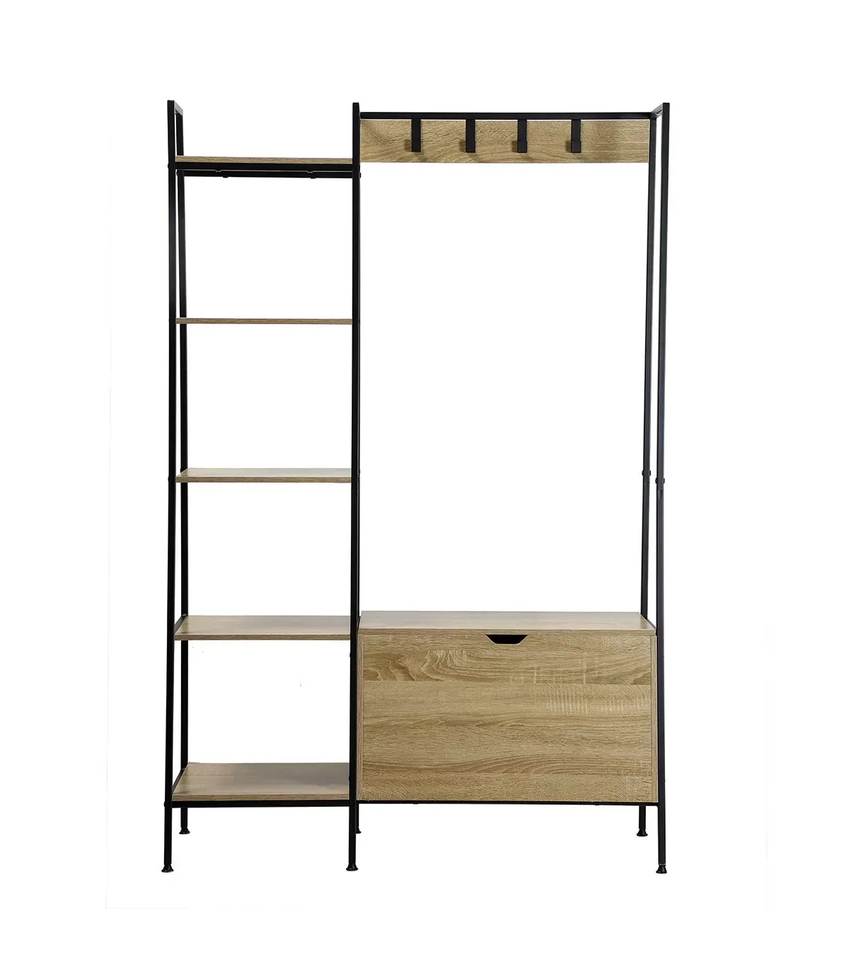 Penderie 4 Crochets 5 Étagères avec Coffre à Chaussures - Marron