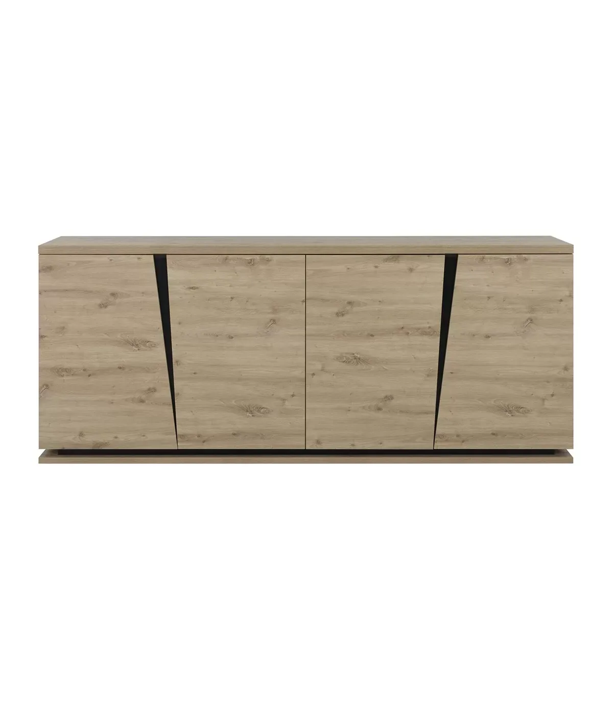 Buffet 4 Portes L 221 cm - Décor chêne et noir