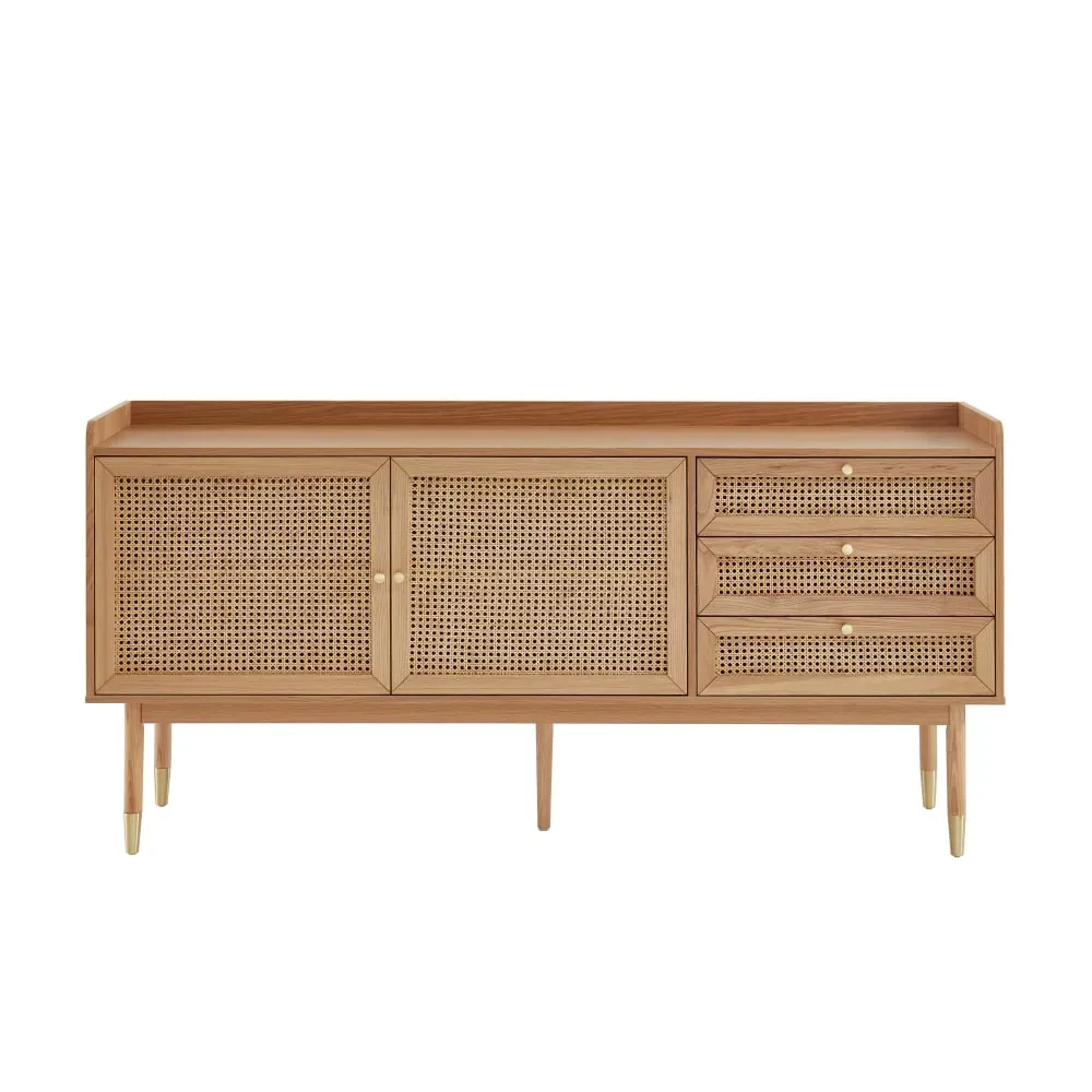 Buffet chêne et cannage rotin 180cm