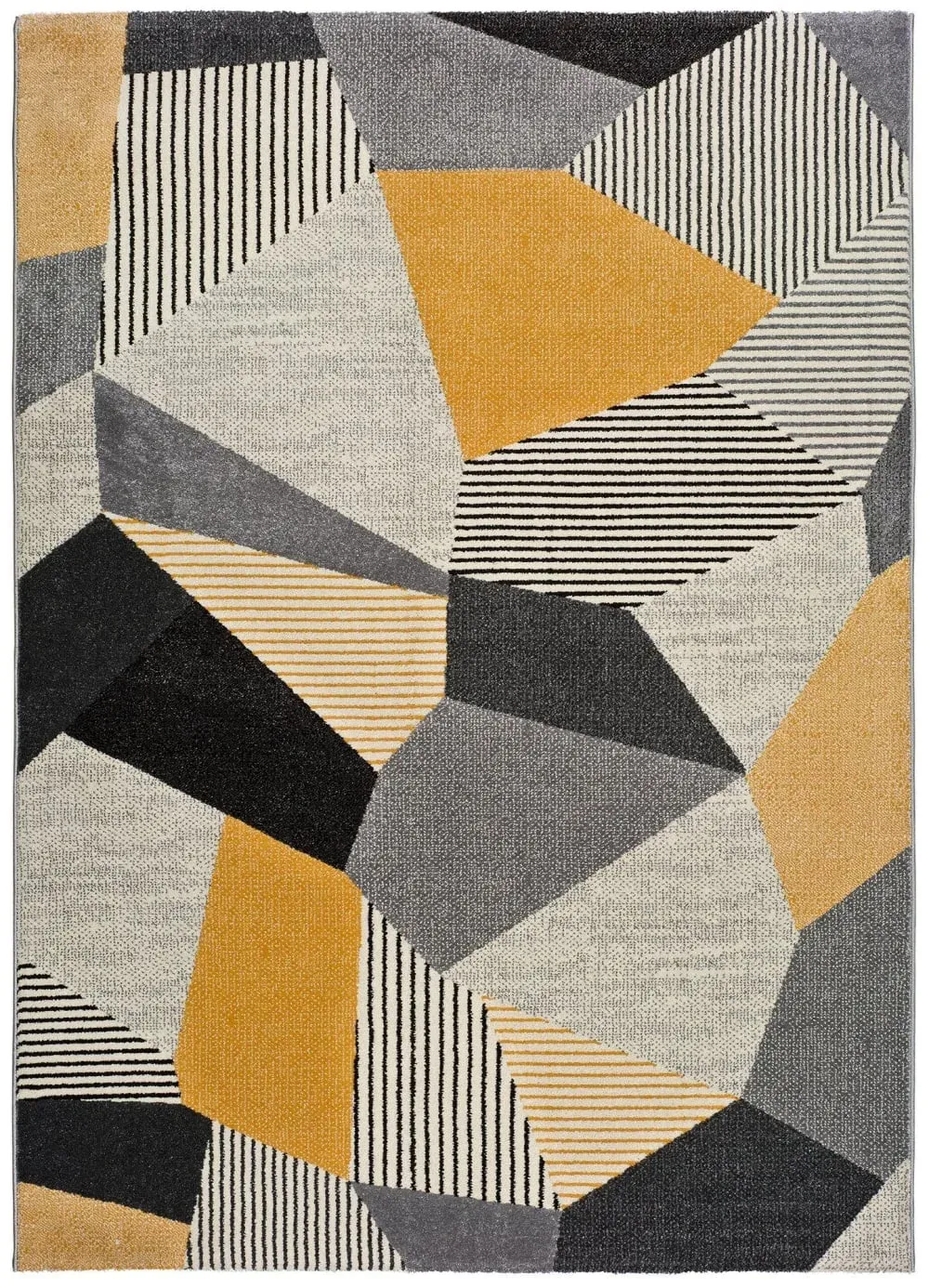 Tapis géométrique gris/noir/moutarde 140x200 cm