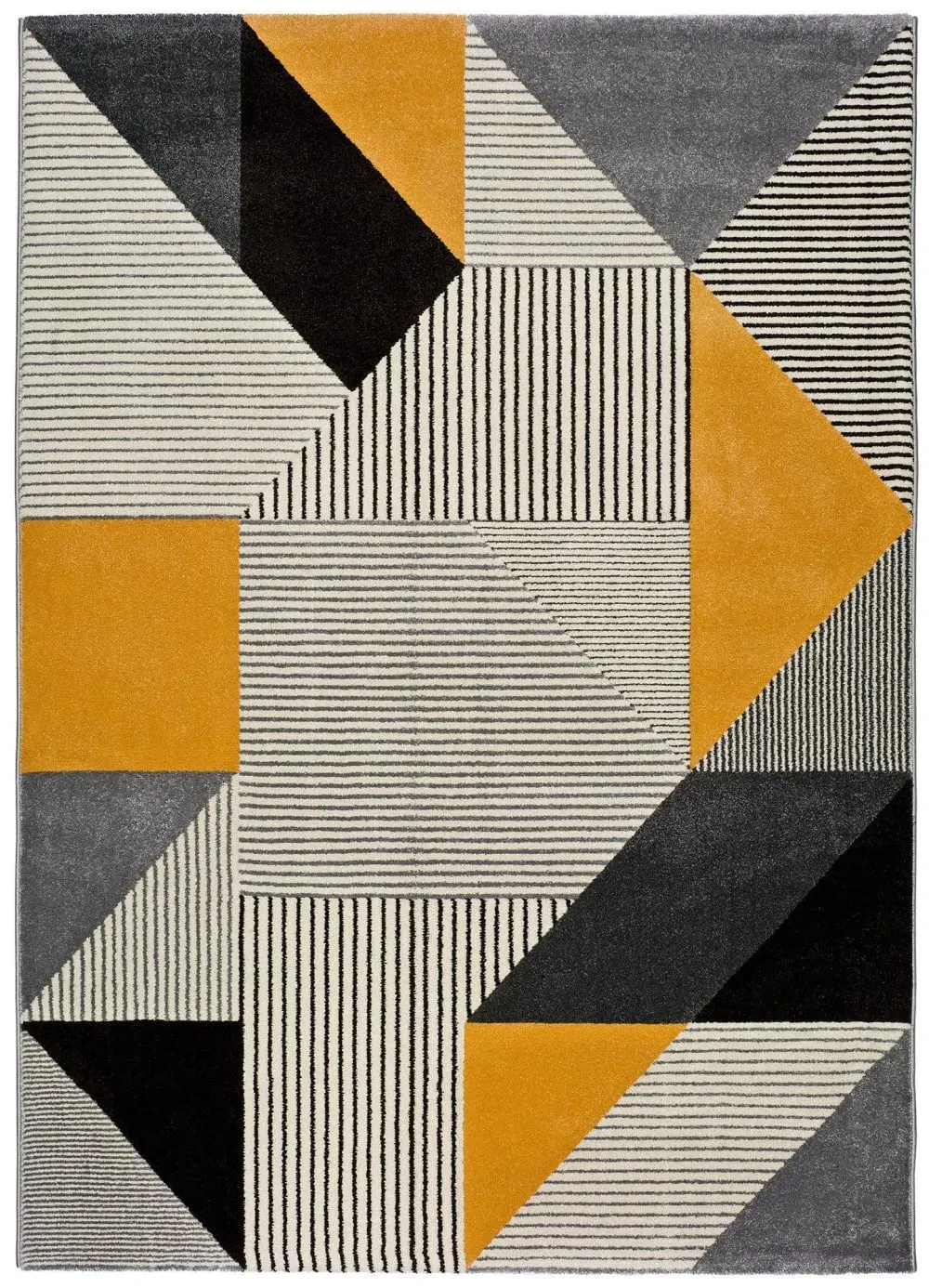 Tapis géométrique gris/noir/moutarde 160x230 cm