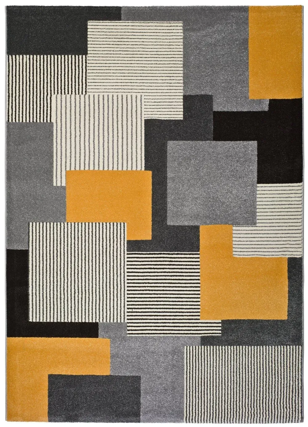 Tapis géométrique gris/noir/moutarde 140x200 cm