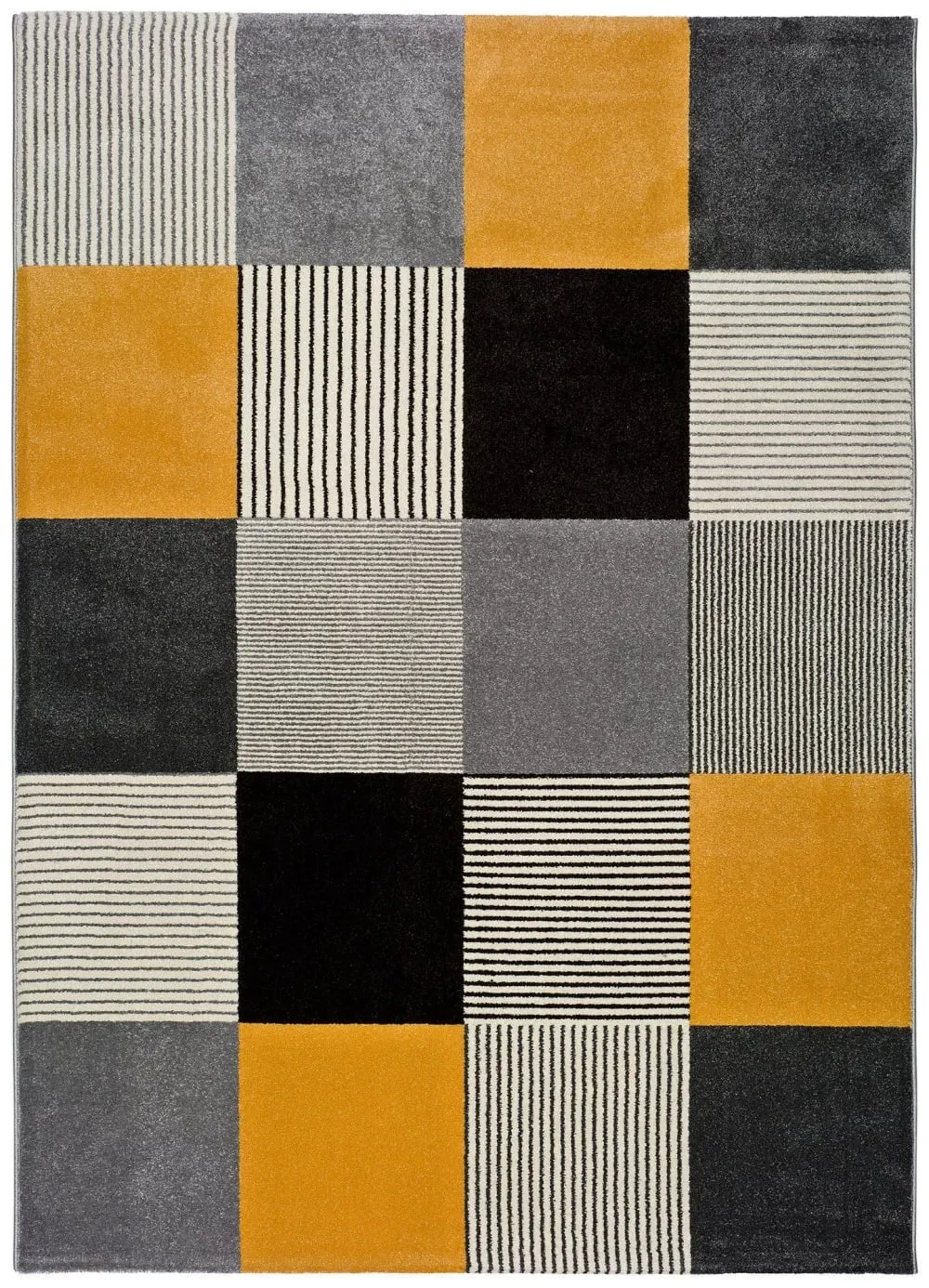 Tapis géométrique gris/noir/moutarde 140x200 cm