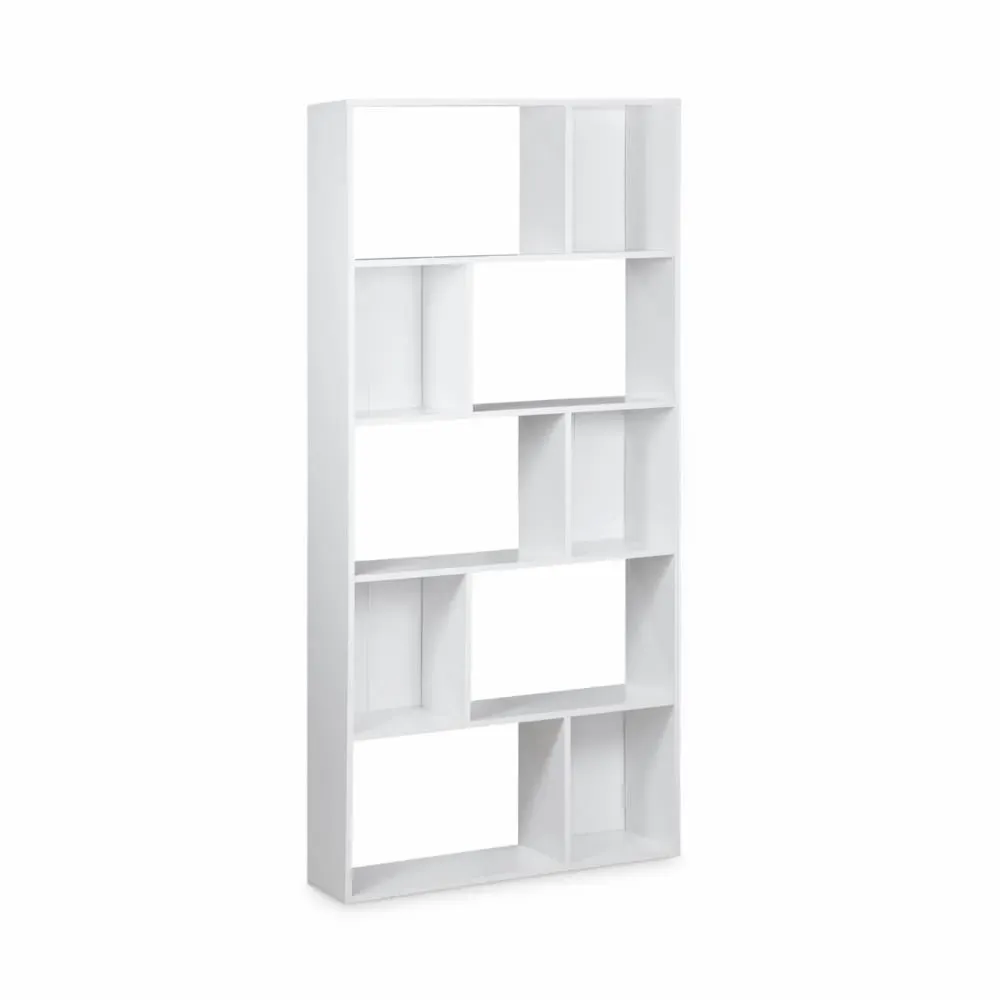 Bibliothèque design asymétrique, 5 étagères, 10 compartiments