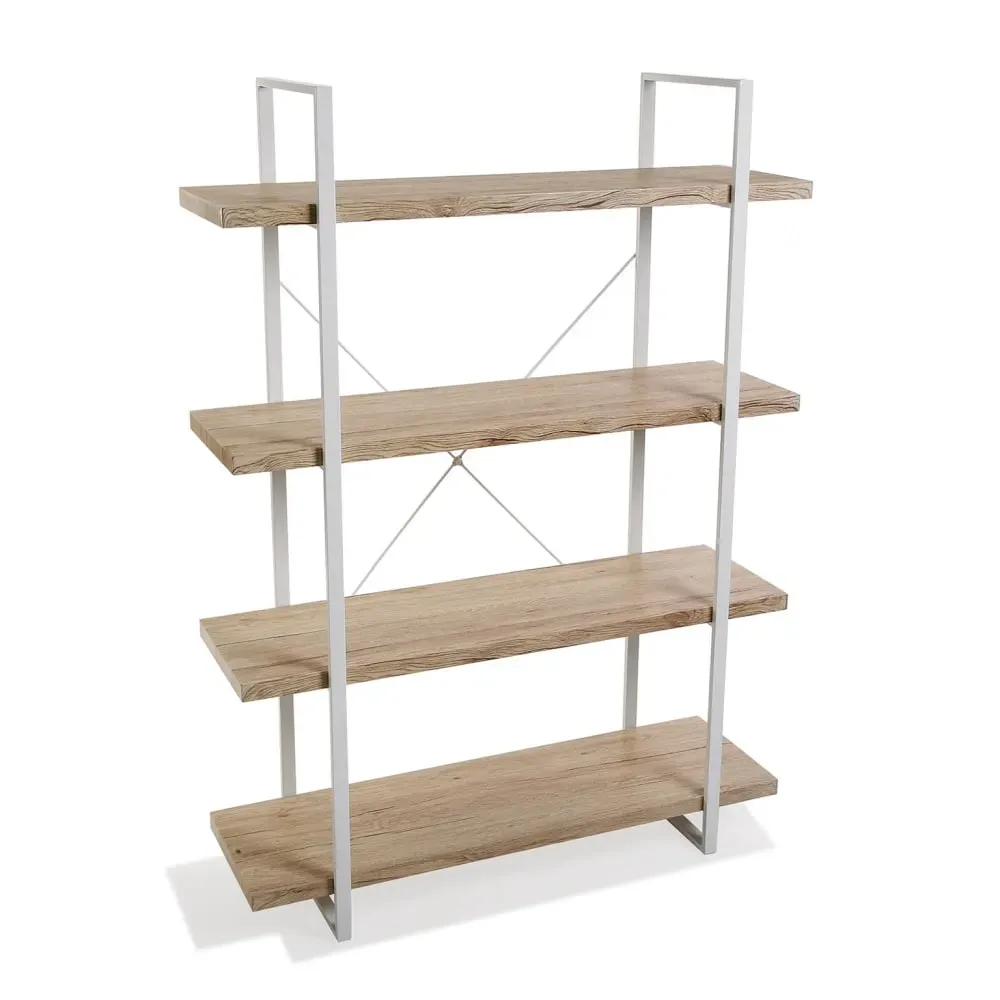 Etagère en imitation bois et métal blanc
