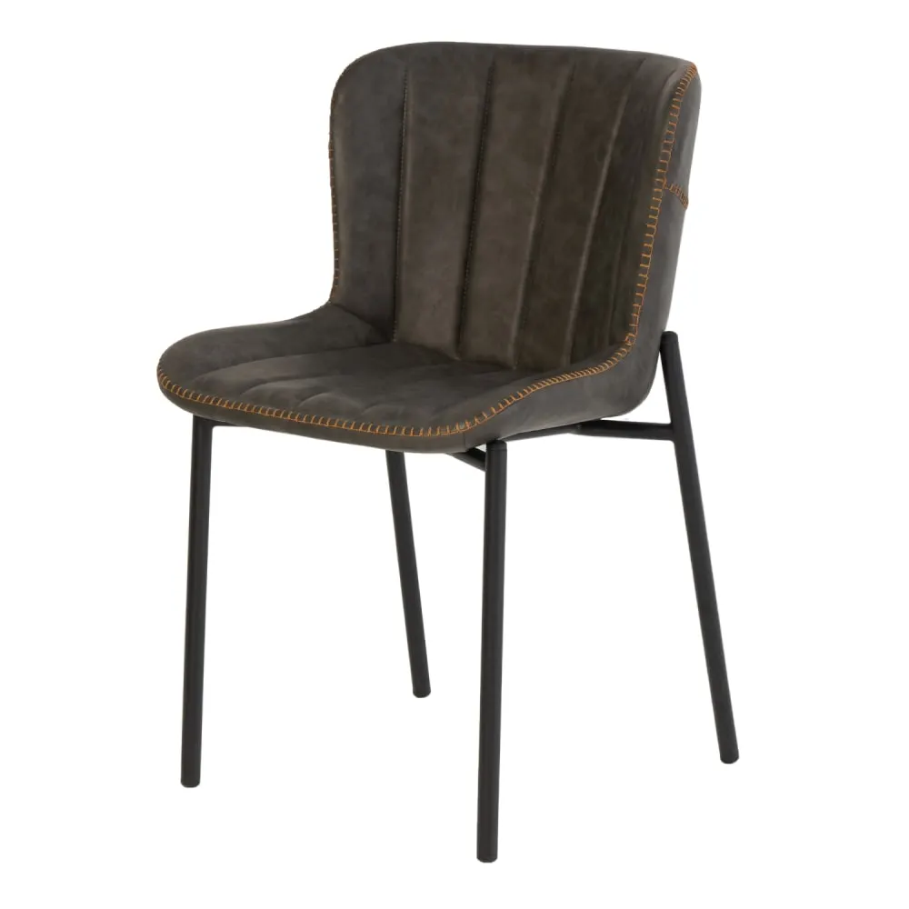 Chaise de salle à manger en cuir synthétique gris et pieds noirs