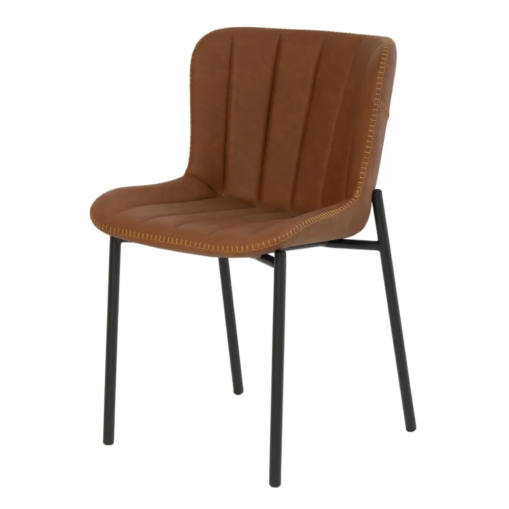 Chaise de salle à manger en cuir synthétique marron et pieds noirs